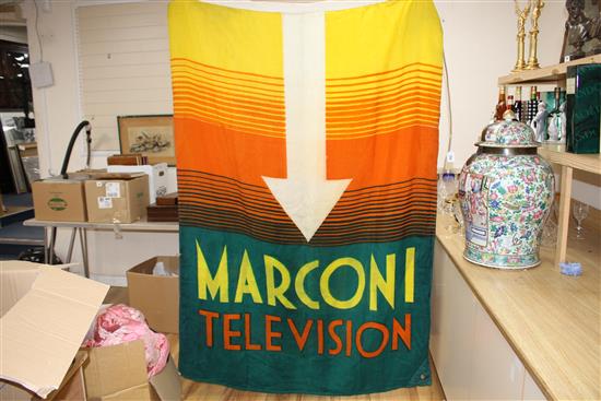 A rare early 20th century Marconi Television banner, brightly coloured, height approx. 204cm width approx. 130cm